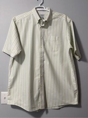 L.L. Bean Men's Short Sleeve Button-Down Shirt - Light Green Stripe 18 Tall